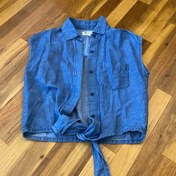 Madewell Women’s Blue Denim Tie Front Vest Size XS - Picture 1 of 7